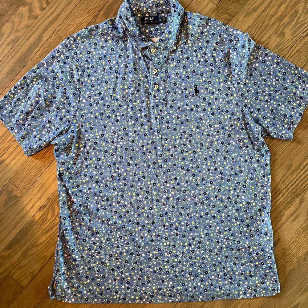 Ralph Lauren Men's XL Polo | Blue w Navy & White Flower Design | Great Condition